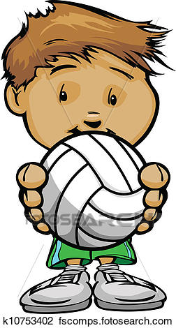 252x470 Clipart Of Smiling Kid Holding Volleyball Ball Vector Cartoon