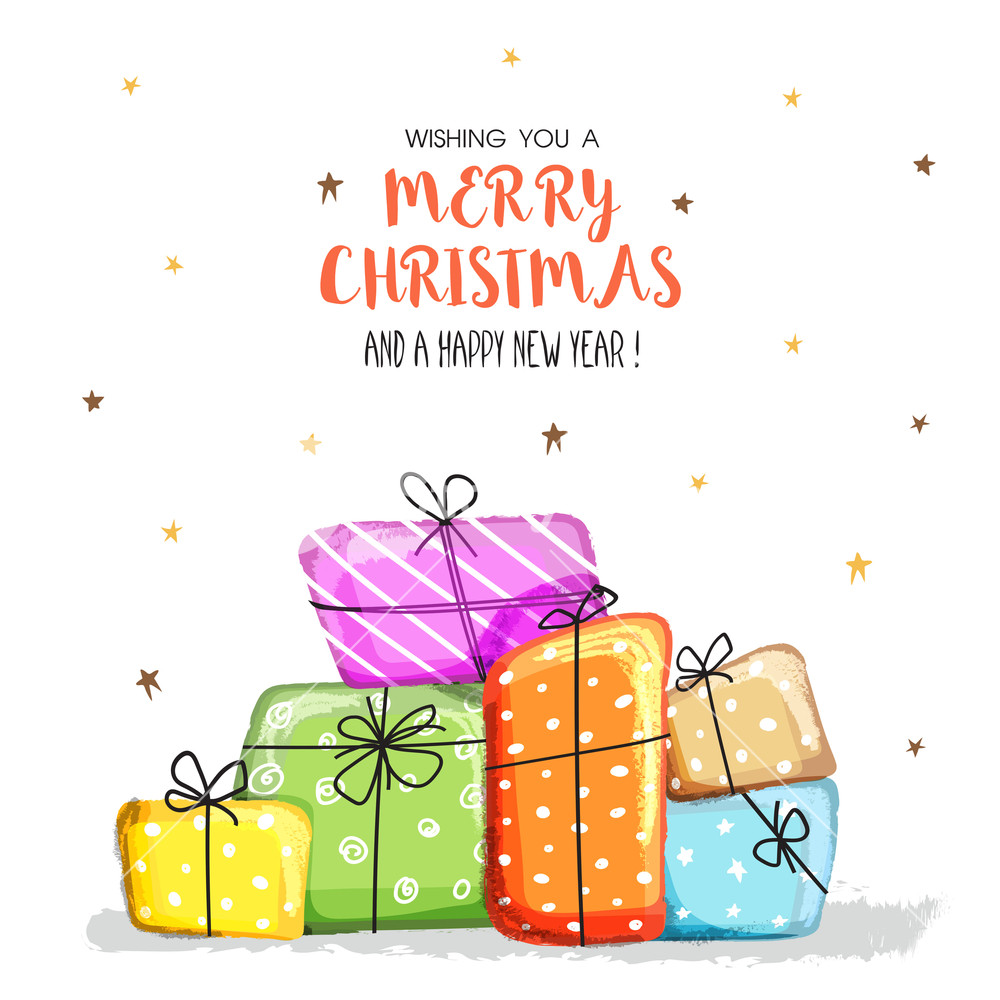 1000x1000 Colorful Wrapped Gift Boxes On Stars Decorated Background