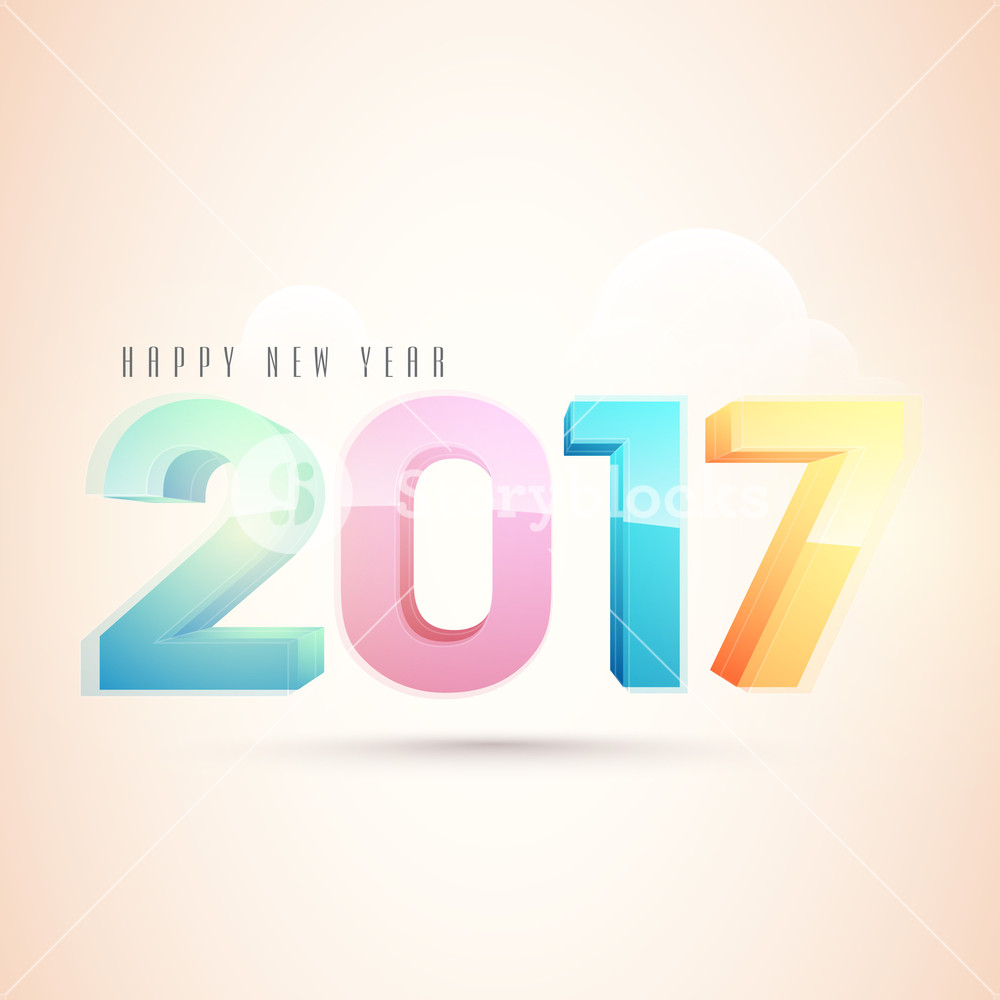 1000x1000 3d Colorful Text 2017 On Shiny Background, Elegant Greeting Card