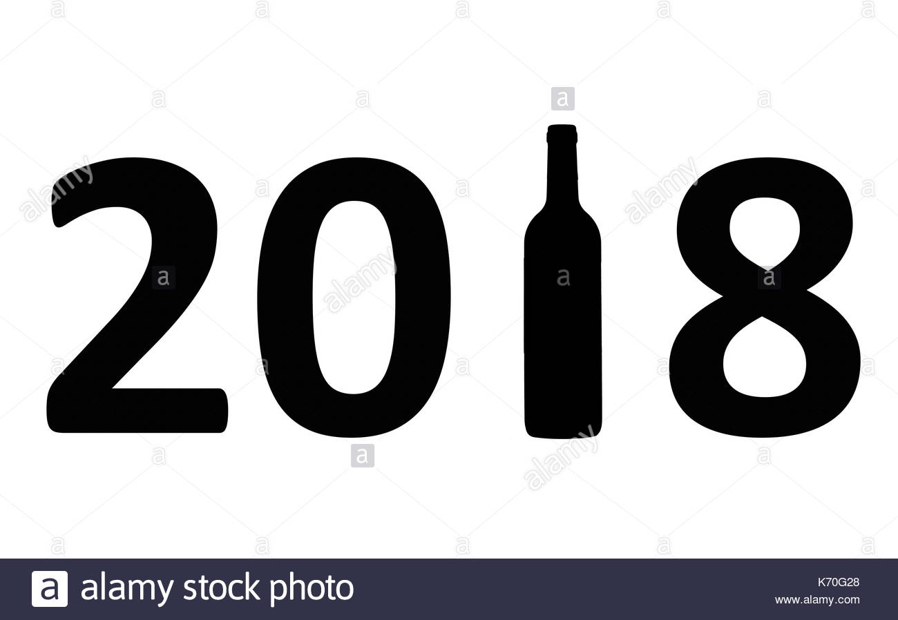 1300x898 New Year Celebration With Wine 2018 On White Background Stock