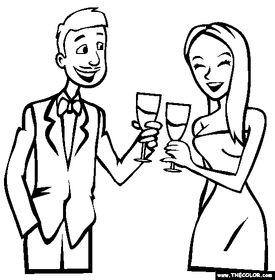 554x565 New Year's Eve Champagne Toast Coloring Page