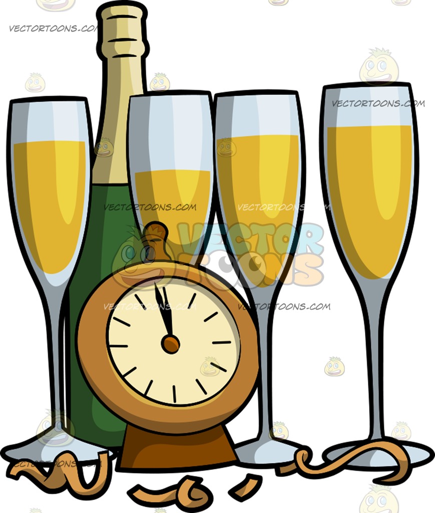 869x1024 New Years Eve Champagne Glasses Cartoon Clipart
