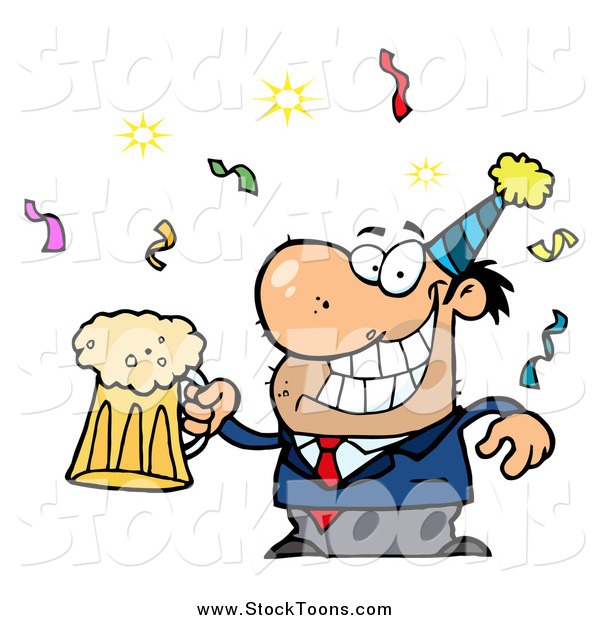 600x620 Stock Cartoon Of A Drunk New Years Party Man Holding Beer By Hit