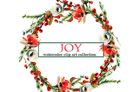 570x379 Christmas Watercolor Clipart Wreaths Border Floral Clip Art