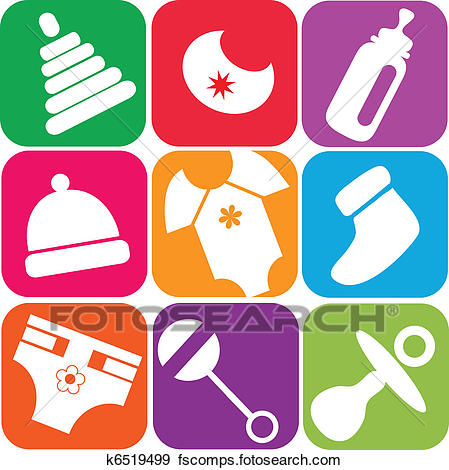 449x470 Clip Art Of Newborn Baby Icons Of Toys And Accessories K6519499