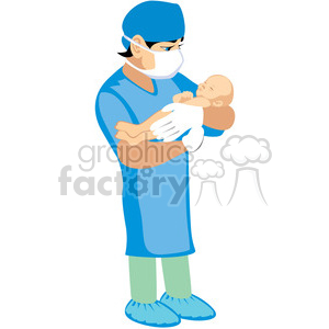 300x300 Royalty Free Doctor Holding Newborn Baby 393658 Vector Clip Art