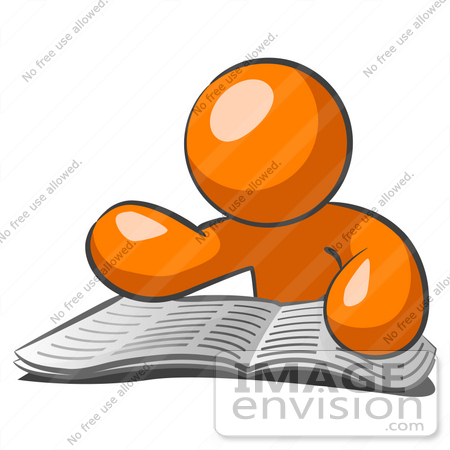 450x450 Clip Art Graphic Of An Orange Guy Character Reading Through