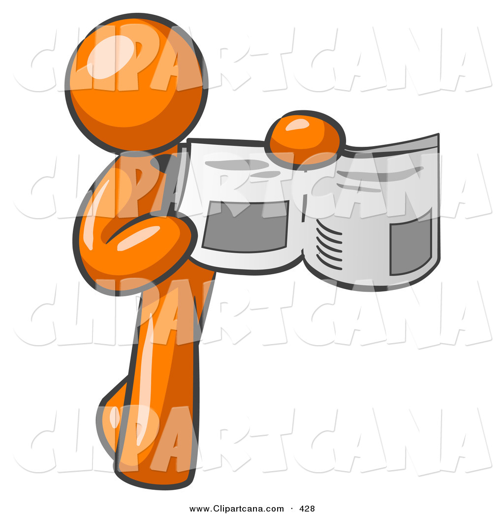 1024x1044 Vector Clip Art Of A Shiny Orange Man Holding Up A Newspaper