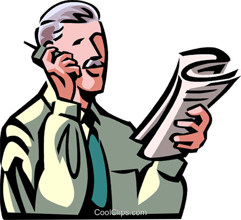 480x438 Talking On Cell Phone With Newspaper Royalty Free Vector Clip Art