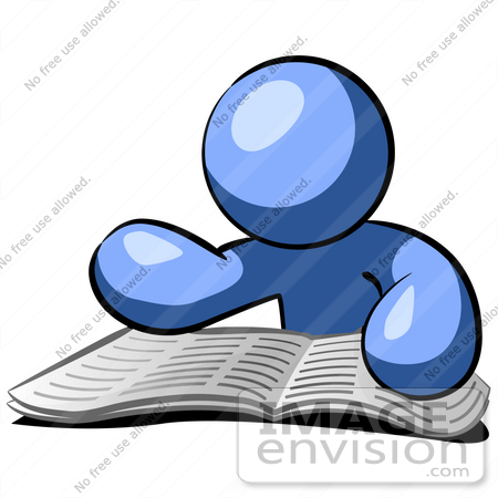 450x450 Clip Art Graphic Of A Blue Guy Character Reading A Newspaper