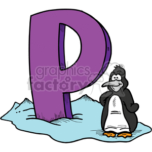 300x300 Royalty Free Cartoon Letter P With A Penguin Standing Next To It