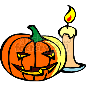300x300 Royalty Free Cartoon Pumpkin With A Candle Next To It 144717