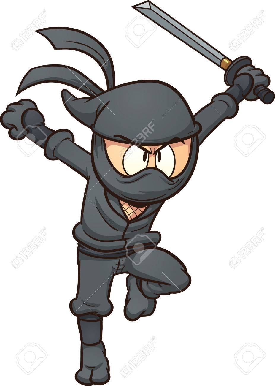 927x1300 Cartoon Ninja Running Vector Clip Art Illustration With Simple