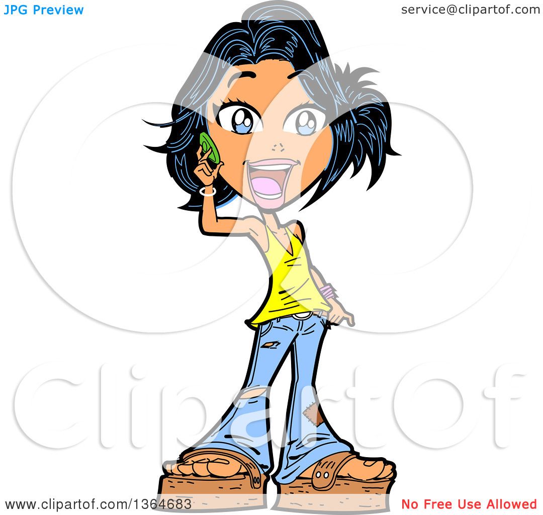 1080x1024 Clipart Of A Cartoon Excited Casual Teenage Girl Talking On A Cell