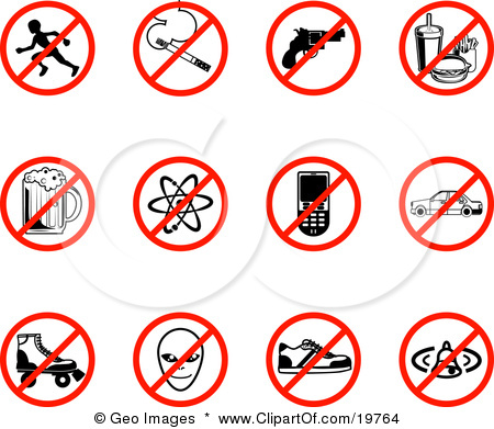 450x391 19764 Clipart Illustration Of A Collection Of Restriction Icons