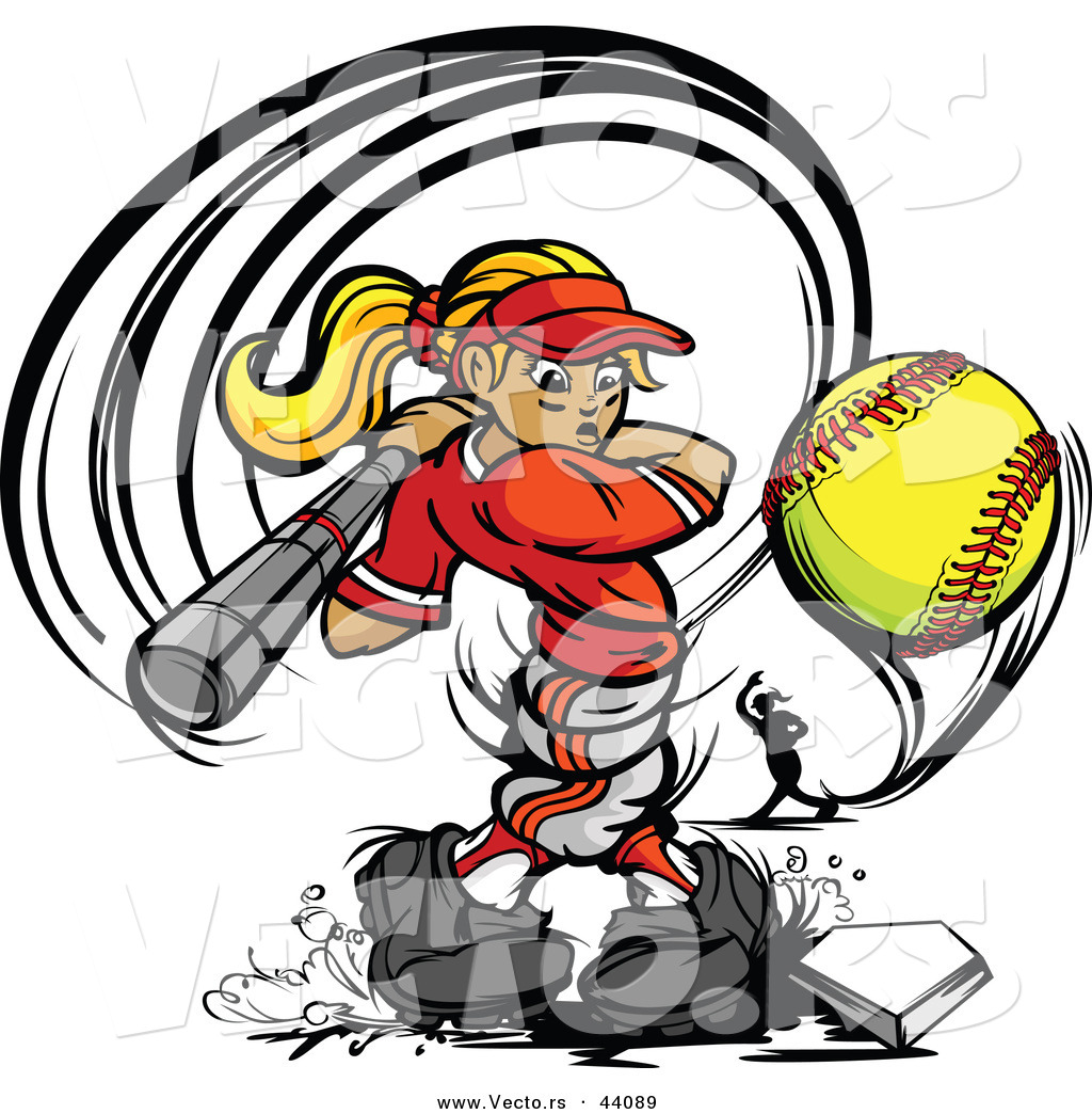 1024x1044 Vector Of A Competitive Cartoon Female Baseball Player Swinging