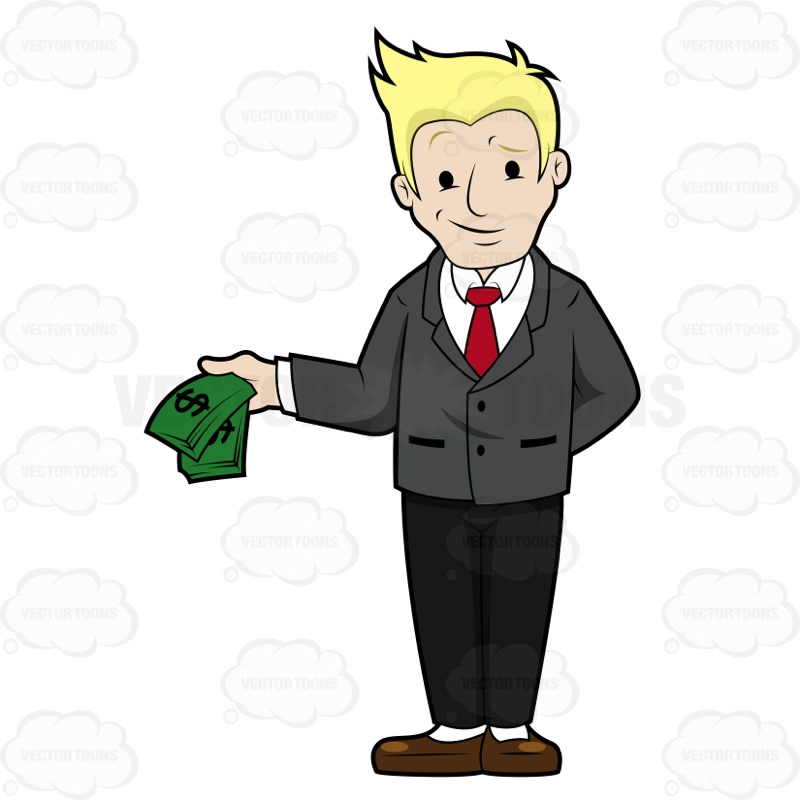 800x800 Man With Smirk Holding Money Cartoon Clipart