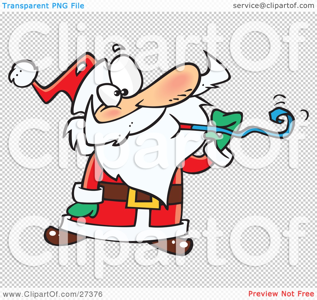 1080x1024 Clipart Illustration Of Santa Claus At A Party, Blowing A Noise