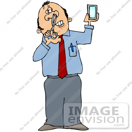 450x450 Clip Art Graphic Of A Caucasian Businesman Using Scissors To Trim