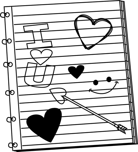 456x500 Black And White Valentine's Day Notebook Scribbles Clip Art
