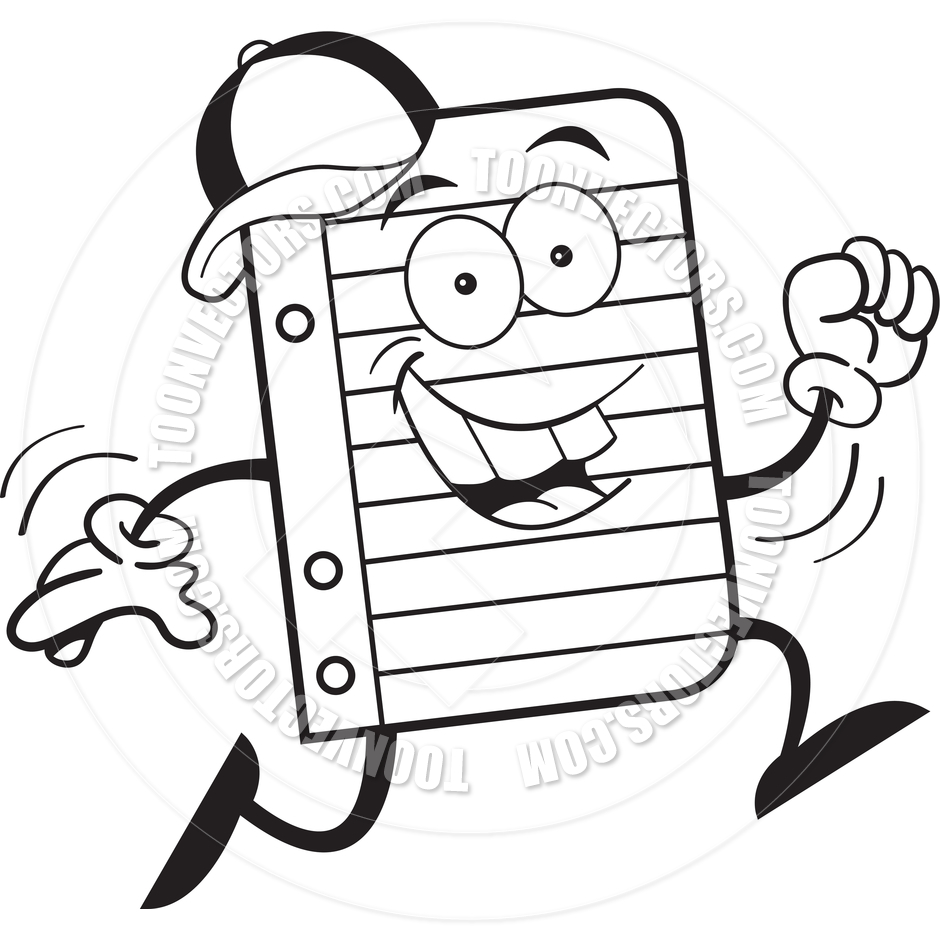 940x940 Cartoon Notebook Paper Running (Black And White Line Art) By