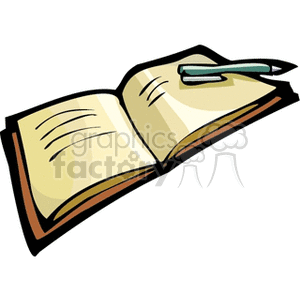 300x300 Royalty Free Cartoon Book With Open Pages And Pen 138665 Vector