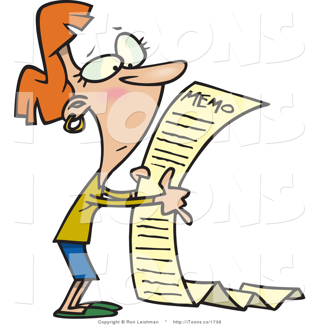 1024x1044 Vector Clip Art Of A Woman Reading A Very Long Memorandum Notice