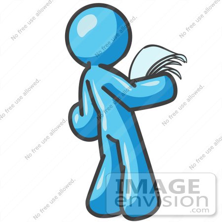 450x450 Clip Art Graphic Of A Sky Blue Guy Character Reading A Notice