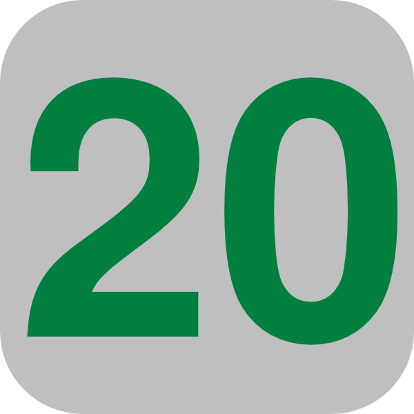 600x600 Number 20 Grey Flat Icon Clip Art