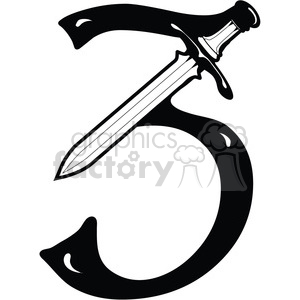 300x300 Royalty Free Number 3 Sword 387745 Vector Clip Art Image