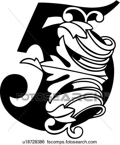 391x470 Clip Art Of , 5, Fancy Number, Hand Lettered, Ornate, U18728386