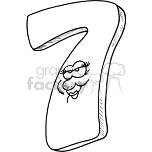 300x300 Royalty Free Black And White Number Seven With A Cartoon Face