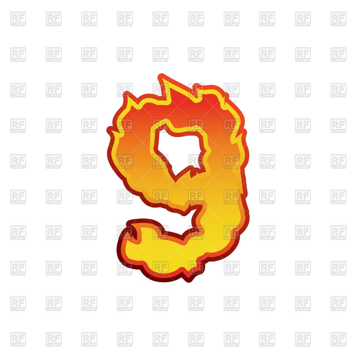 1200x1200 Number 9 Fire Font Royalty Free Vector Clip Art Image