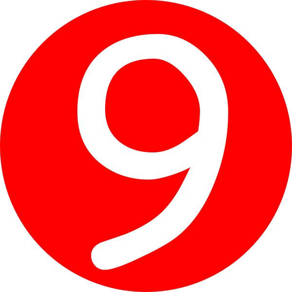 600x600 Red, Rounded,with Number 9 Clip Art
