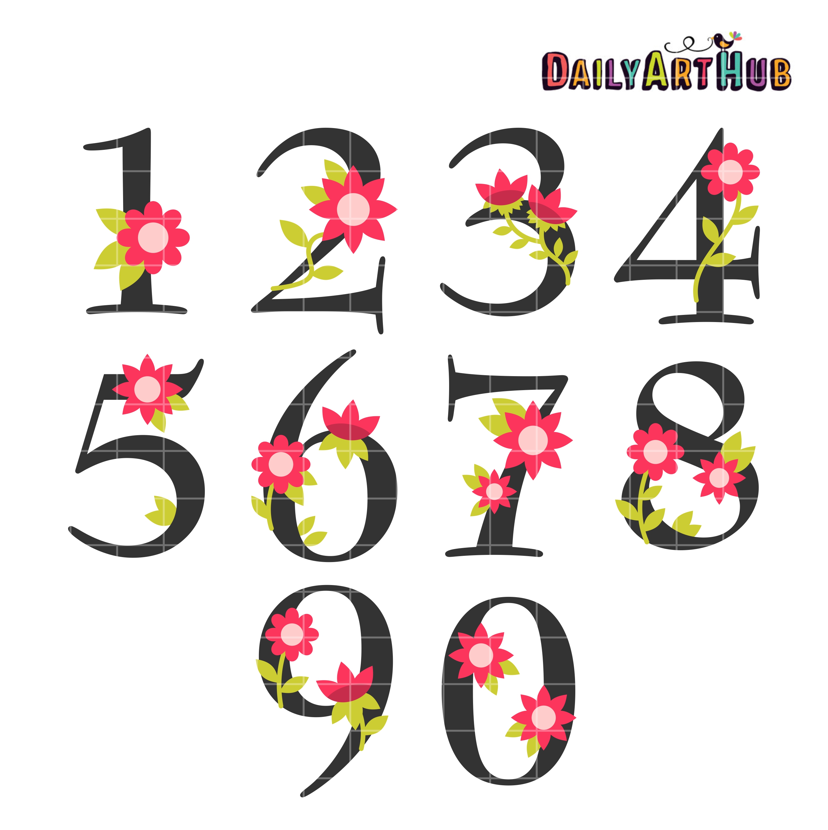 2664x2670 Flower Numbers Clip Art Set Daily Art Hub