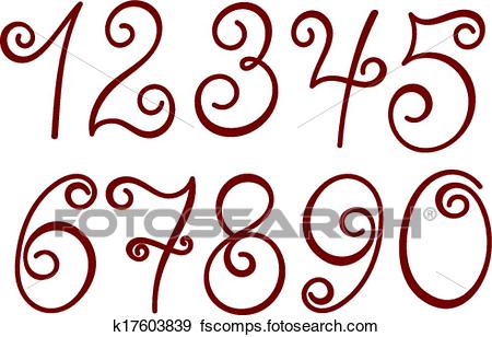450x308 Clip Art Of Curly Numbers. K17603839