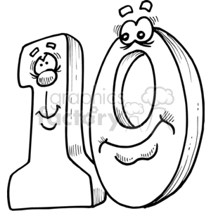 300x300 Royalty Free Clack And White Number Ten With Cartoon Faces 373599