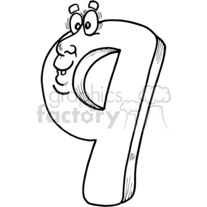 300x300 Royalty Free Black And White Number Nine With A Cartoon Face