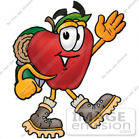 450x450 Clip Art Graphic Of A Red Apple Cartoon Character Hiking