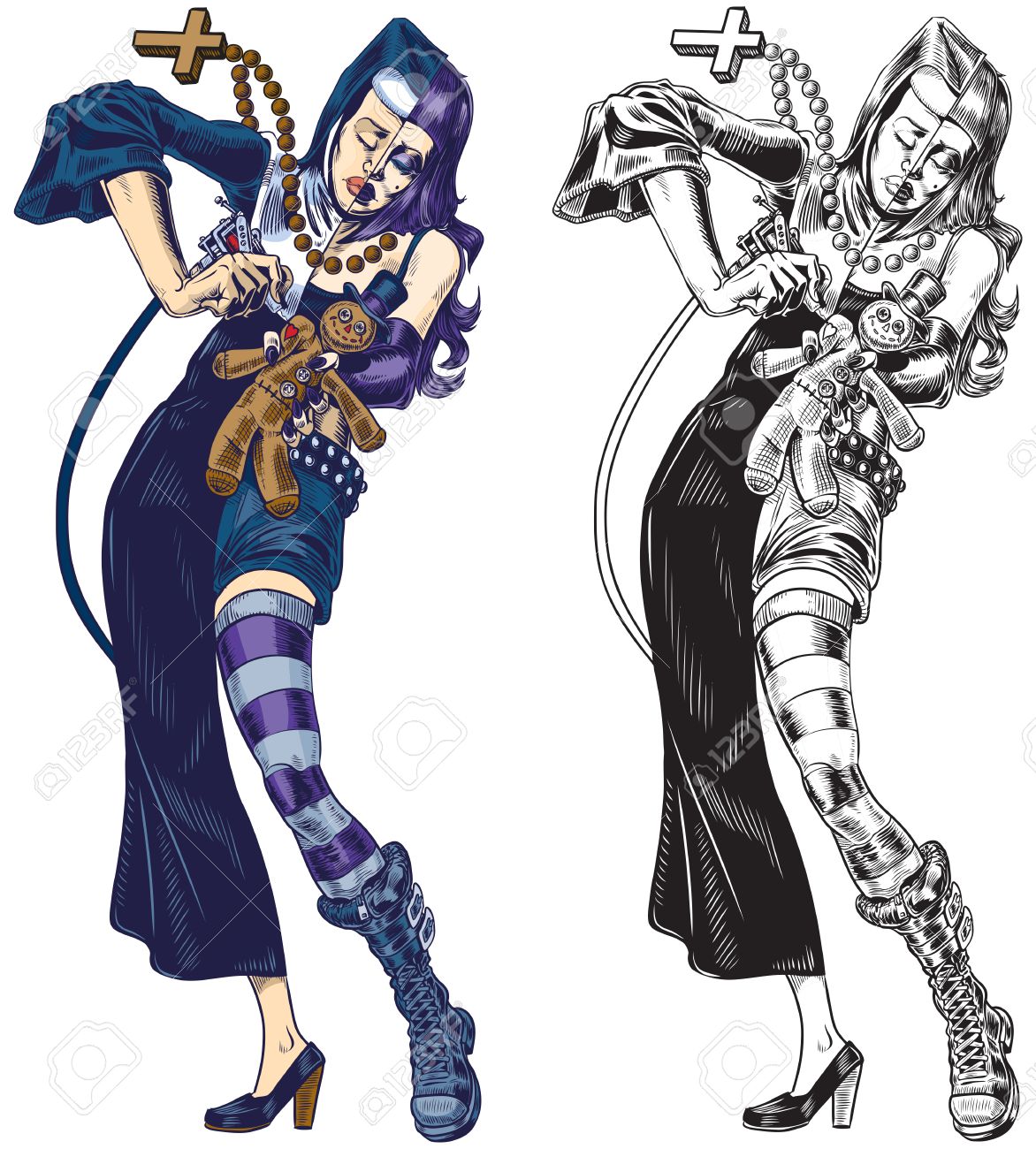 1172x1300 Vector Cartoon Clip Art Illustration Of A Half Nun Half Goth