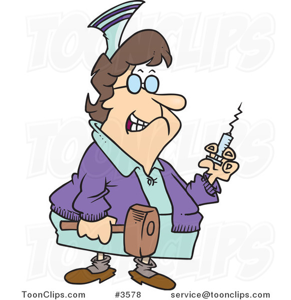 581x600 Cartoon Grim Nurse Holding A Syringe And Hammer