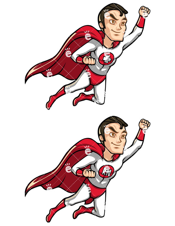 585x755 Male Nurse Superhero Flying Like Superman Cartoon Clipart