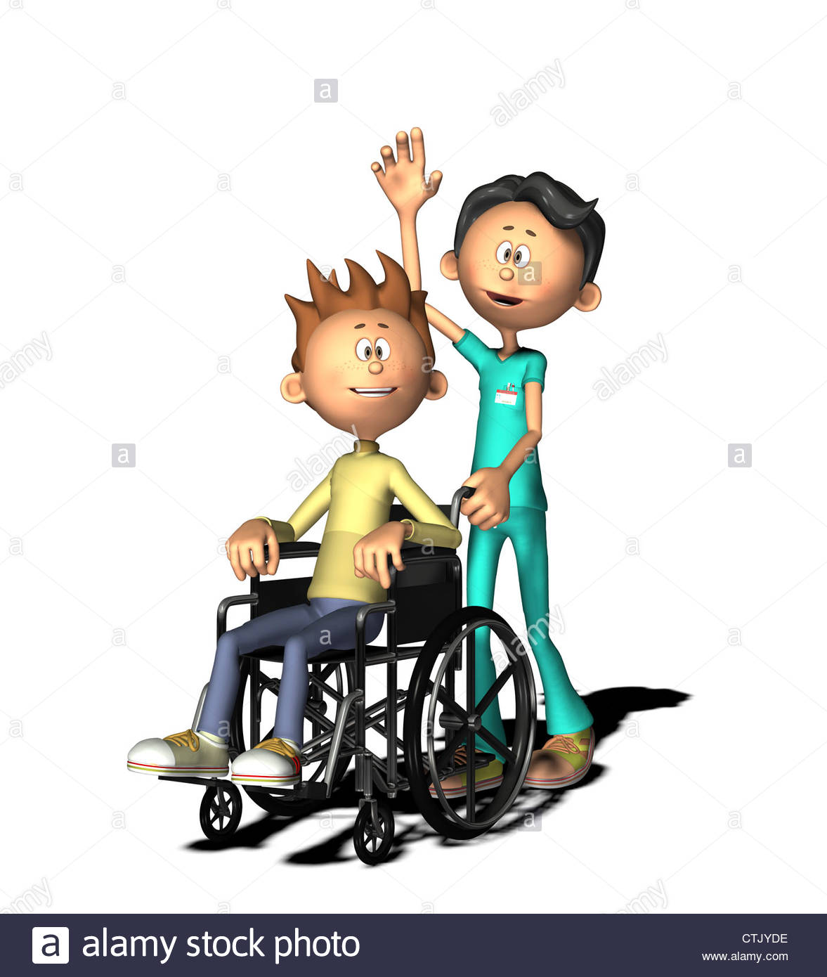 1177x1390 Cartoon Figure Boy With Wheelchair And Male Nurse Stock Photo