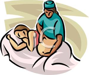 300x252 Art Image A Nurse Examing A Pregnant Woman's Belly