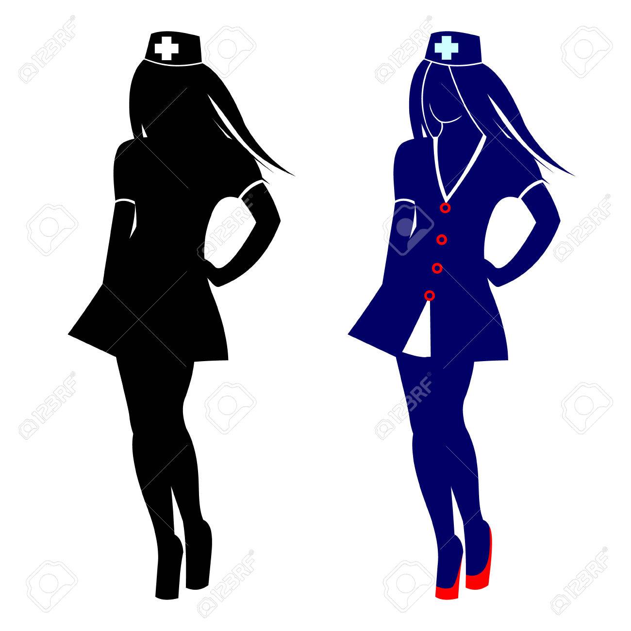 1300x1300 Vector Illustration Of Nurse, Black Silhouette And Detailed Blue