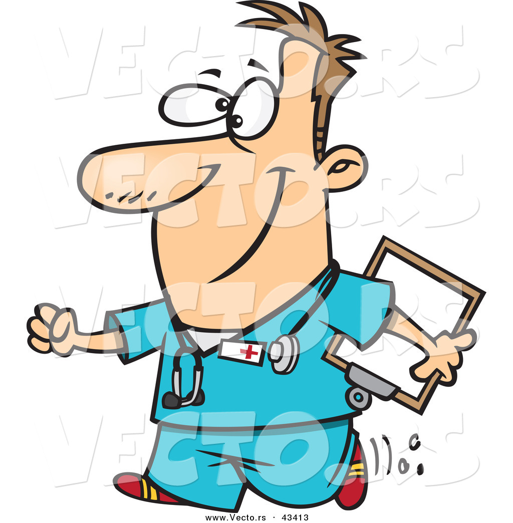 1024x1044 Vector Of A Happy Cartoon Male Nurse Walking With A Clipboard