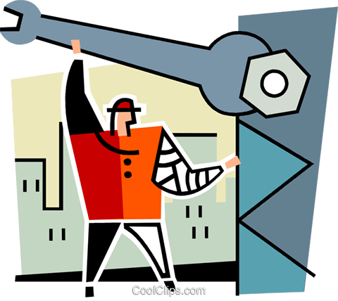 480x428 Man Tightening A Nut With A Wrench Royalty Free Vector Clip Art