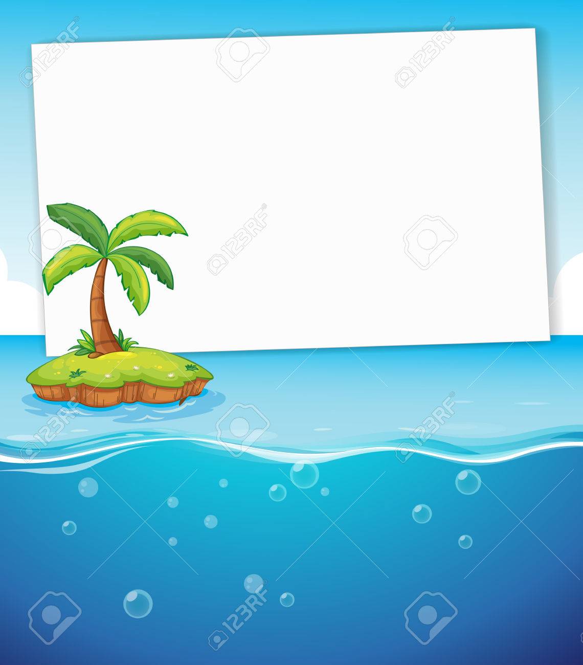 1140x1300 Blank Banner With Island And Ocean Background Royalty Free
