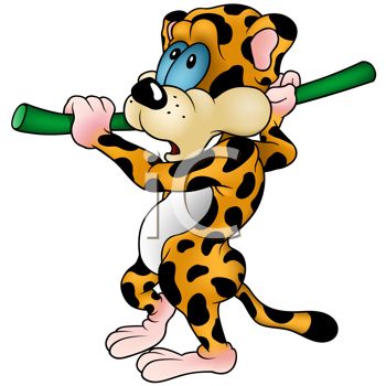 350x350 Cartoon Of A Nervous Leopard Hanging On A Vine