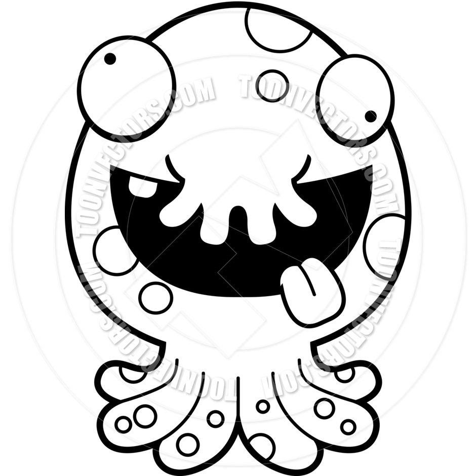 940x940 Cartoon Alien Octopus Monster Crazy (Black And White Line Art) By